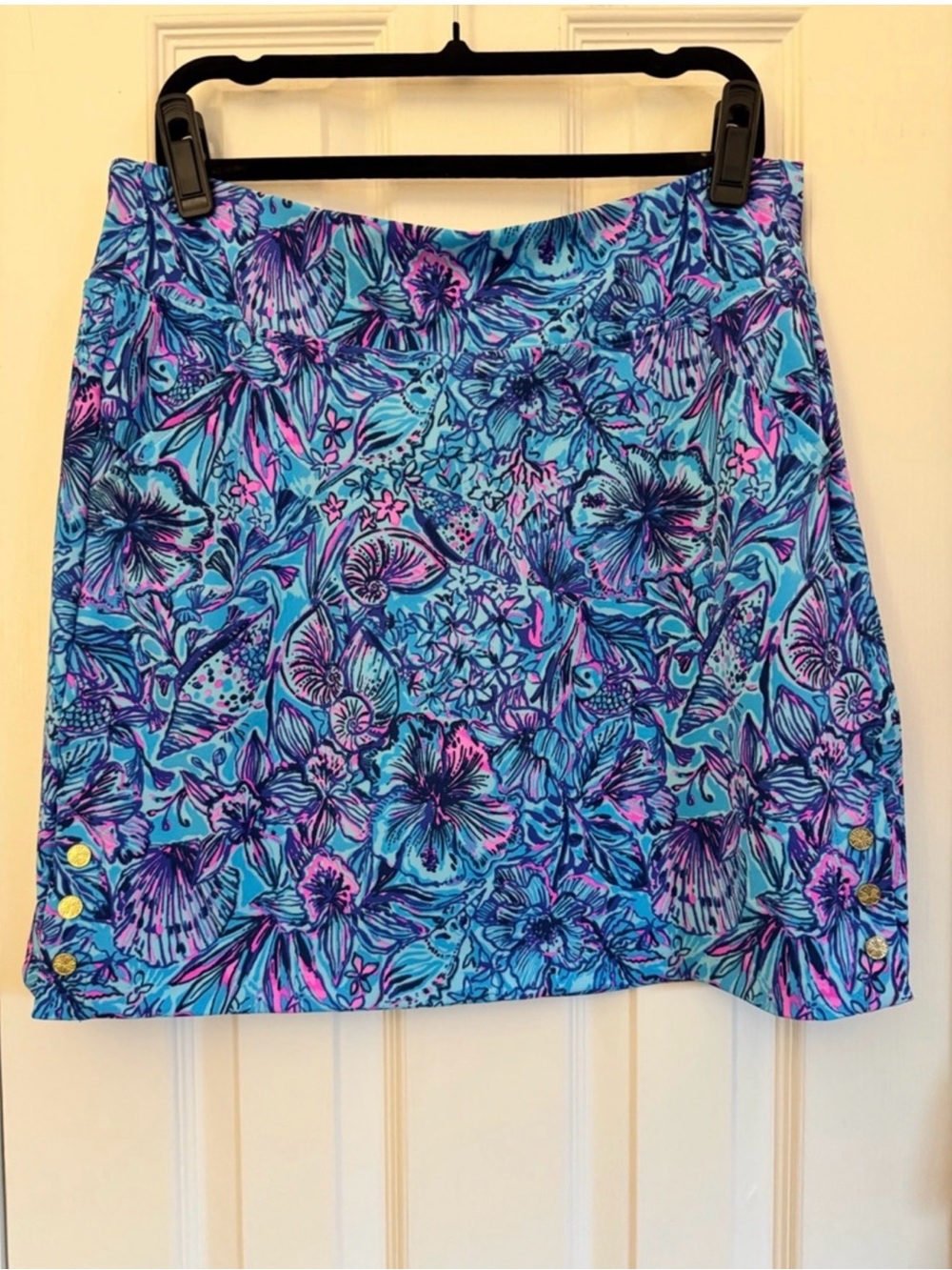 Lilly Pulitzer Blue Floral Mini Skirt with Pink & Purple Accents